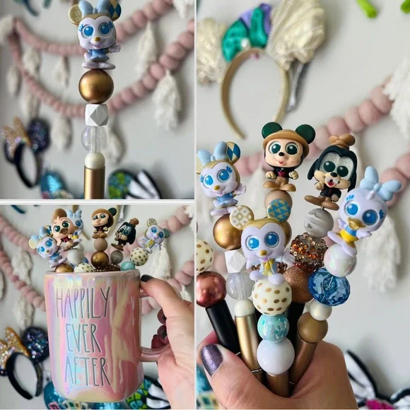 ✨😍 Disney Doorable beaded Pens handmade✍️ princess pixar Toy Story muppets - Picture 11 of 16